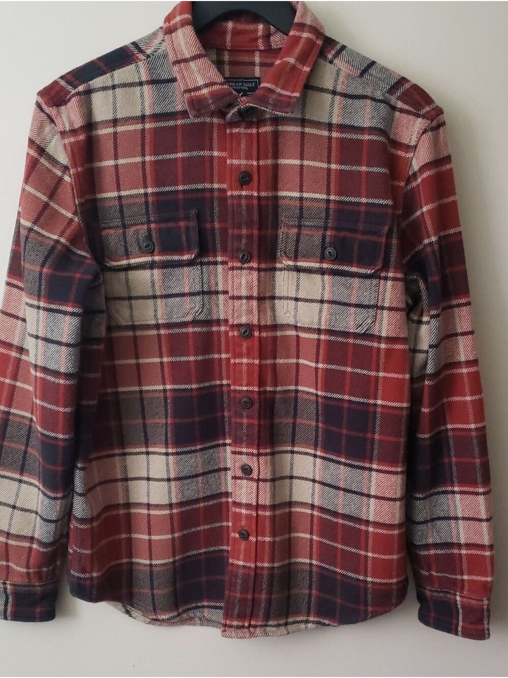 American Eagle Outfitters Brick Redish Rust Orange Plaid Heavy Flannel/Shacket - Picture 1 of 9